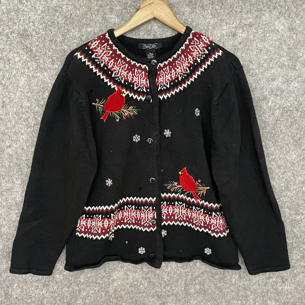 Vintage Crystal Kobe Womens Nordic Christmas Sweater Size XL Embroidered Sequins